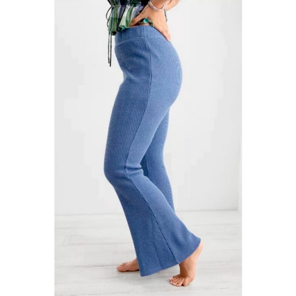 AERIE AMERICAN EAGLE Blue Thermal Waffle Knit High Waist Flare Leg Pants